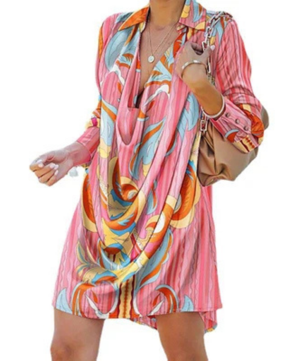 Robe courte col chemise au drapé magistral