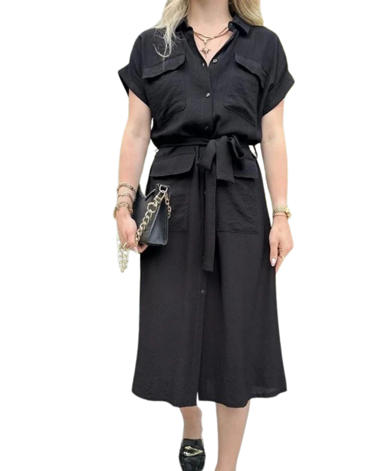Robe-Chemise Midi d'Inspiration Safari : L'Élégance Structurée au Quotidien
